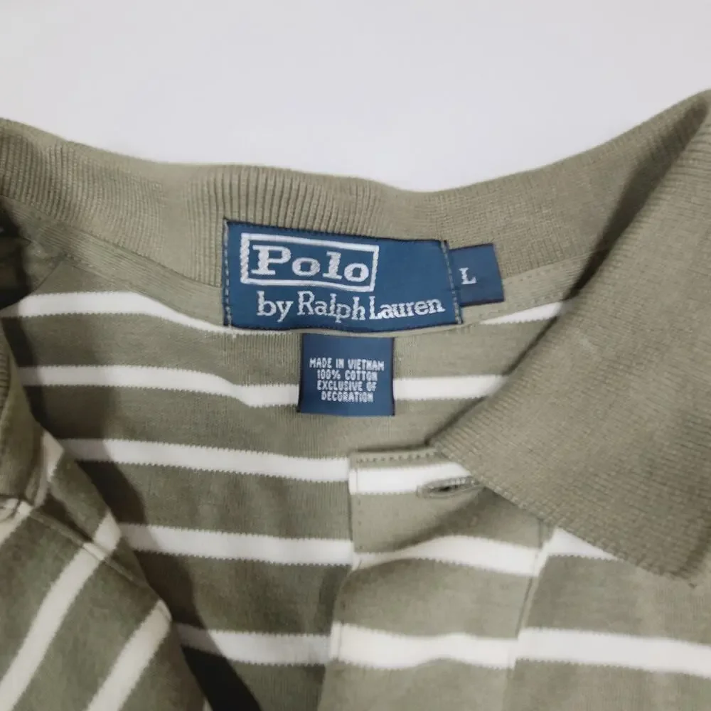 Polo Ralph Lauren men's short-sleeved polo shirt Green White Stripe Cotton L